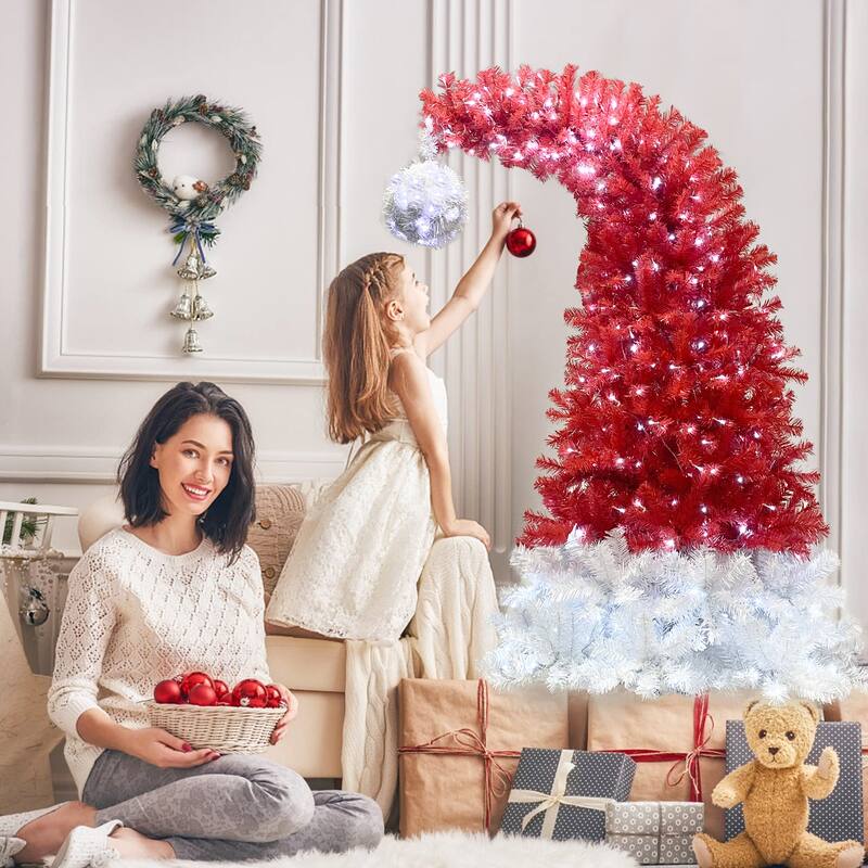 6FT Bendable Santa Hat Christmas Tree, Holiday Decoration, LED Light - 1250 Lush Branch Tips