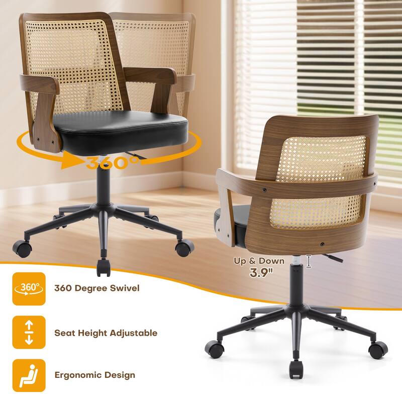 Swivel Home Office Chair Adjustable Height Desk Chair with Wheels and Armrests - 32.7"-36.6"H x 19.9"W x 22.8"D