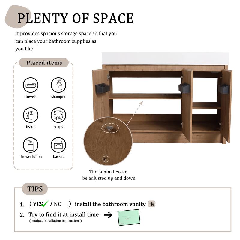 Beingnext 24"/30"/48"/60" Bathroom Vanity with Sink, Freestanding Bathroom Vanity with Soft Close Door and Shelf