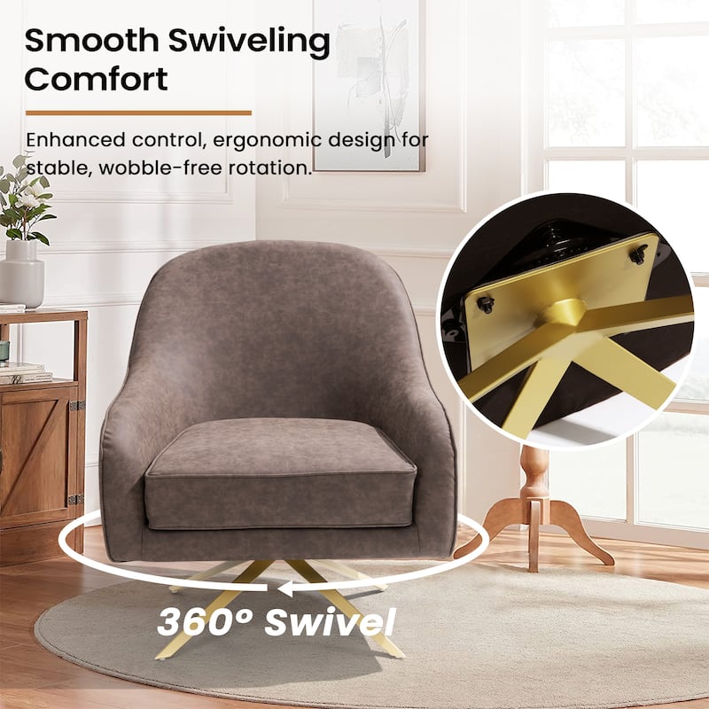Faux Leather Sofa Chair Upholstered Swivel Accent Chair Mid-century Modern Armchair