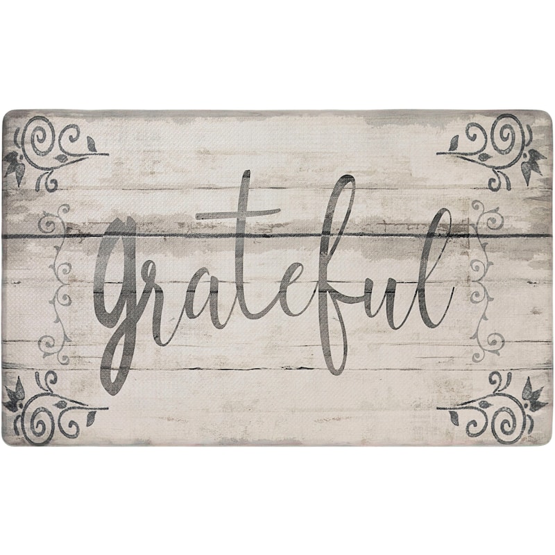 SoHome Cozy Living Grateful Floral Anti-Fatigue Kitchen Mat, Grey/Cream - 20"x36