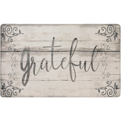 SoHome Cozy Living Grateful Floral Anti-Fatigue Kitchen Mat, Grey/Cream