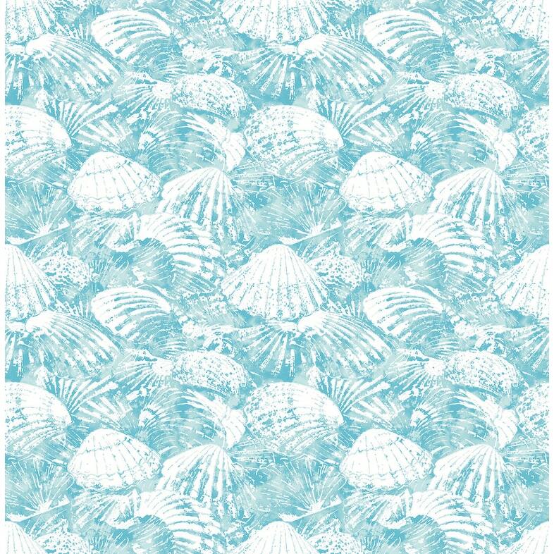 Brewster Surfside Aqua Shells Wallpaper - 20.5in x 396in x 0.025in