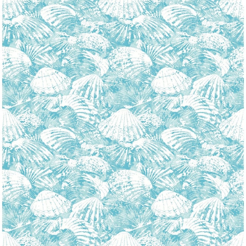 Brewster Surfside Aqua Shells Wallpaper - 20.5in x 396in x 0.025in