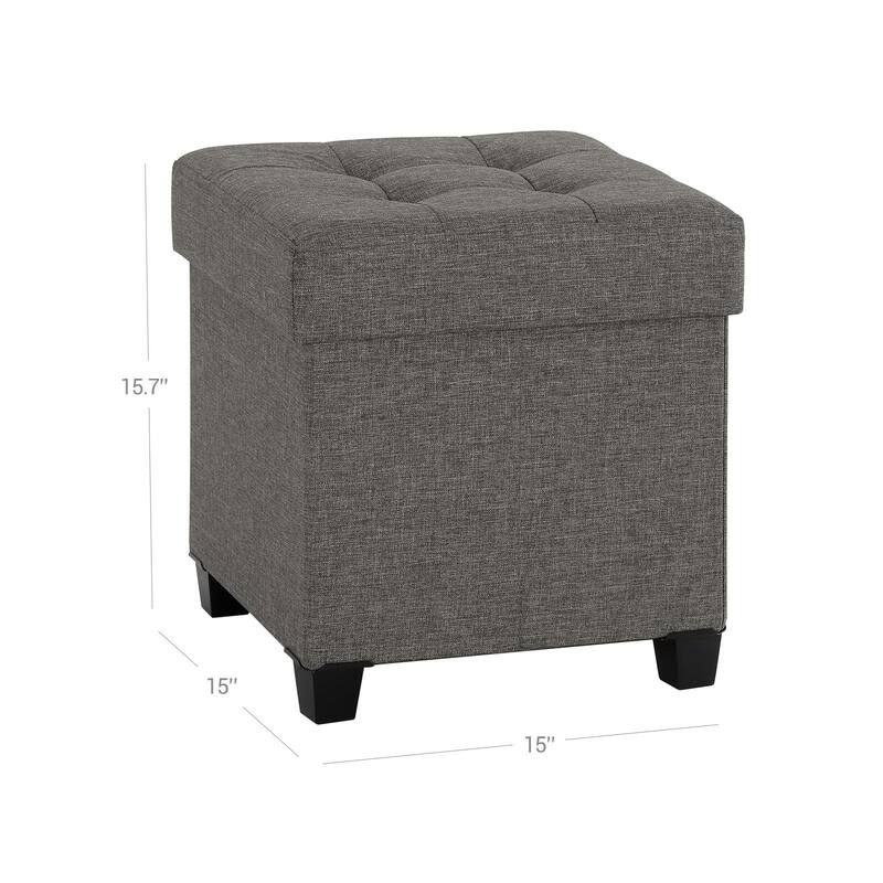 Velvet Ottoman Footrest with Storage, Tufted Design and Wooden Legs