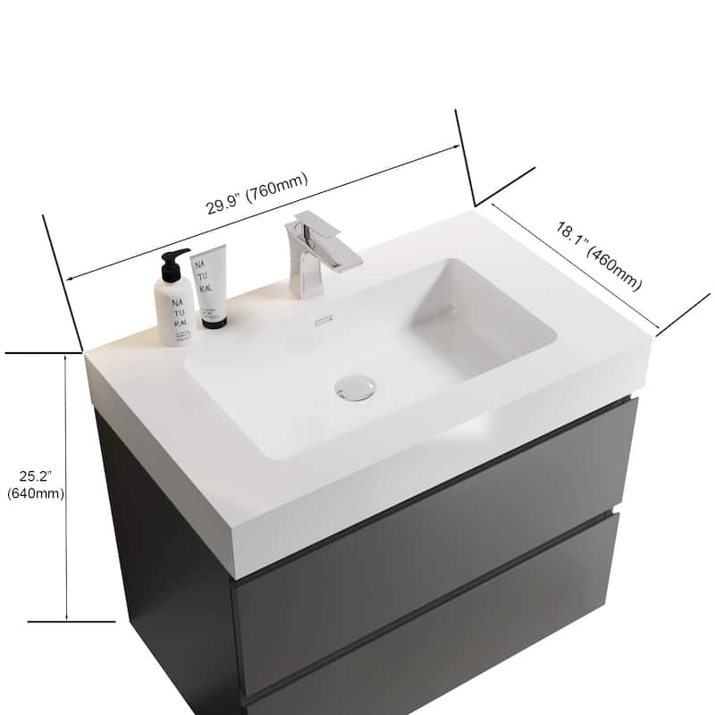 Modern Large Storage Wall Mounted Bathroom Vanity with One-Piece Sink Basin without Drain and Faucet