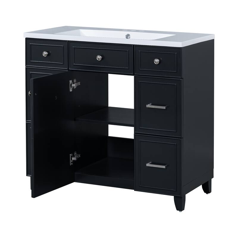 36 Inch Freestanding Bathroom Vanity with White Ceramic Basin and Door and Drawers