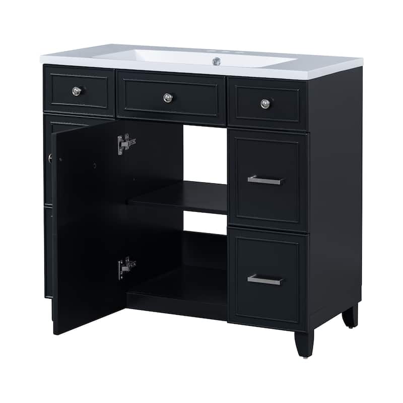 Bathroom Vanity with 3 Drawers and Soft-Close Door, Bathroom Cabinet with Sink, Restroom Vanity with Adjustable Shelf