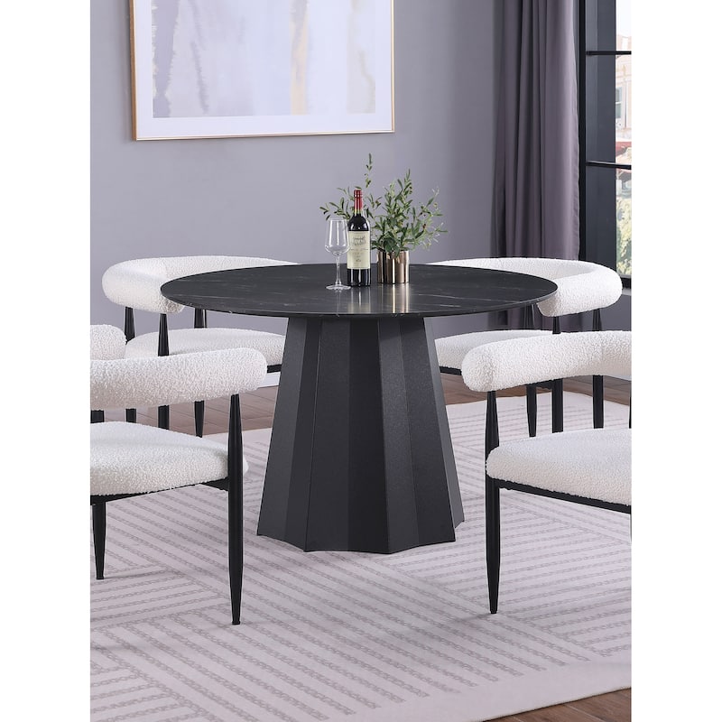 Camden Round 48-Inch Faux Marble Top Dining Table Black