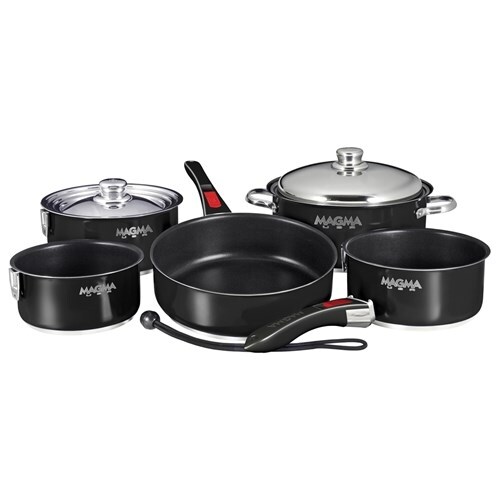 "Magma Nesting 10-Piece Induction Compatible Cookware - Slate Black Ceramica Non-Stick Interior - Jet Black Exterior Nesting