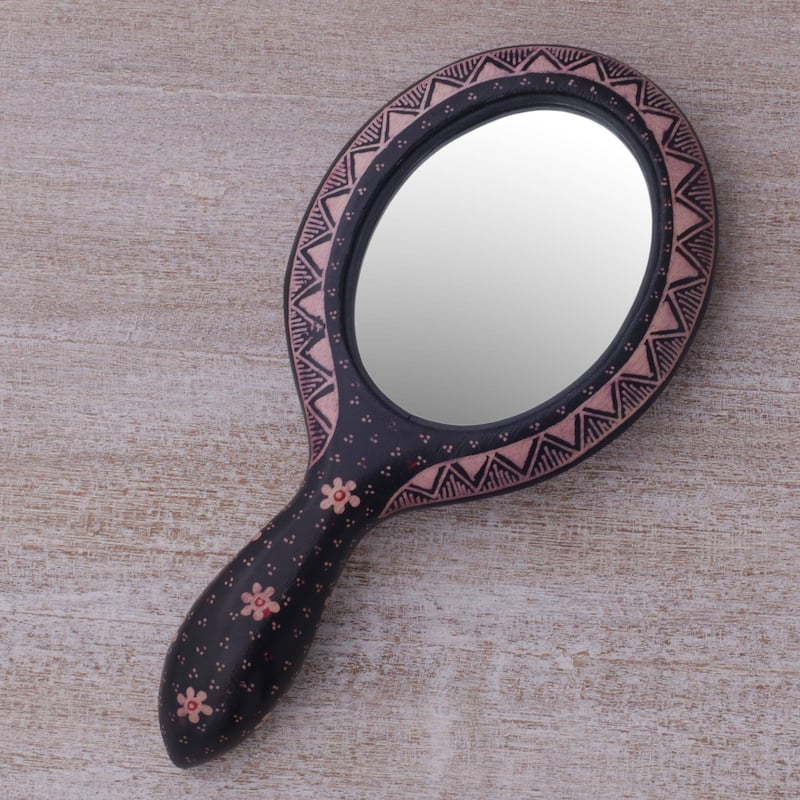 NOVICA Java Beauty Wood Batik Hand Mirror
