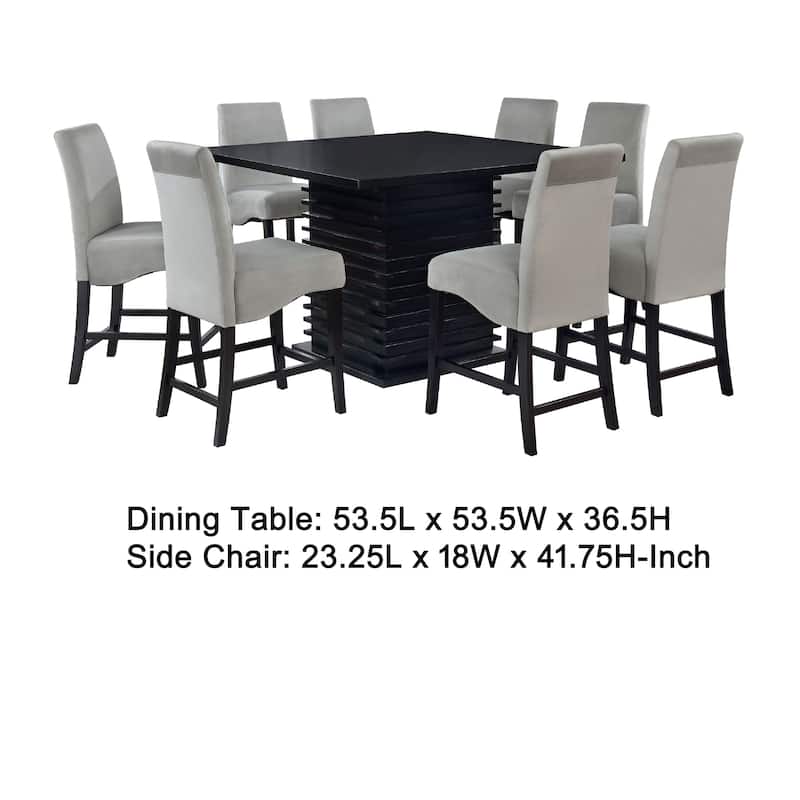 Tela 9pc Counter Height Dining Set, Black Wood Table, 8 Gray Chairs