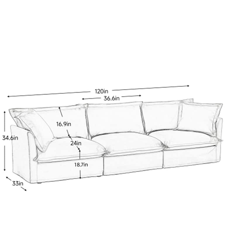 Modern 3-Seater Chenille Slipcovered Sofa with Armrests