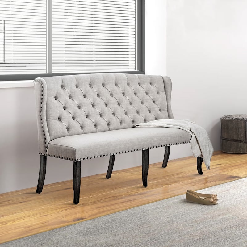 Stylish Long bench with tufted back, ivory