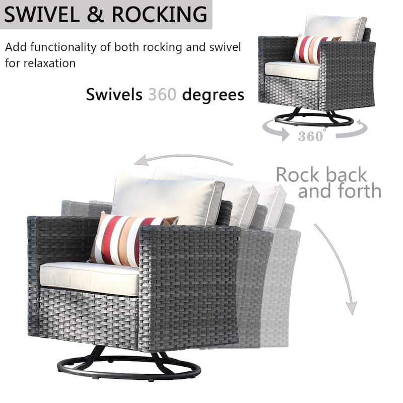 OVIOS 6-piece Patio Wicker Conversation Sofa Set with Swivel Rocking Chairs