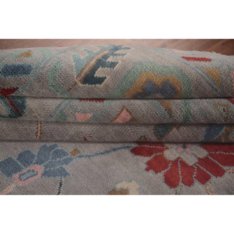All-Over Gray Oushak Oriental Area Rug Hand-Knotted Wool Carpet - 9'0" x 11'8"