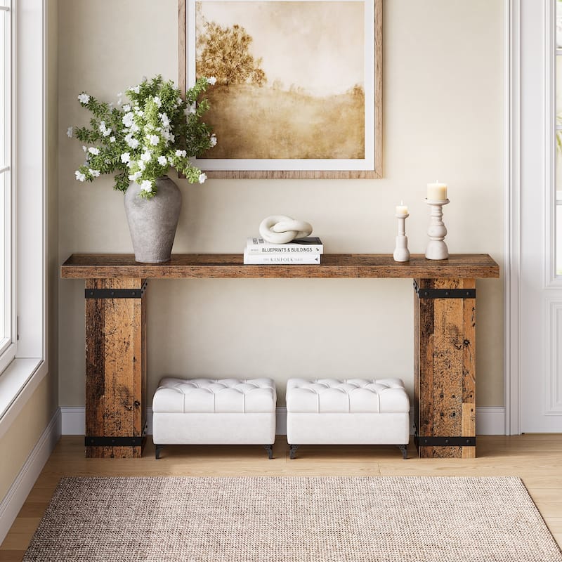 70.9-Inch Console Table, Modern Industrial Design with Decorative Rivets