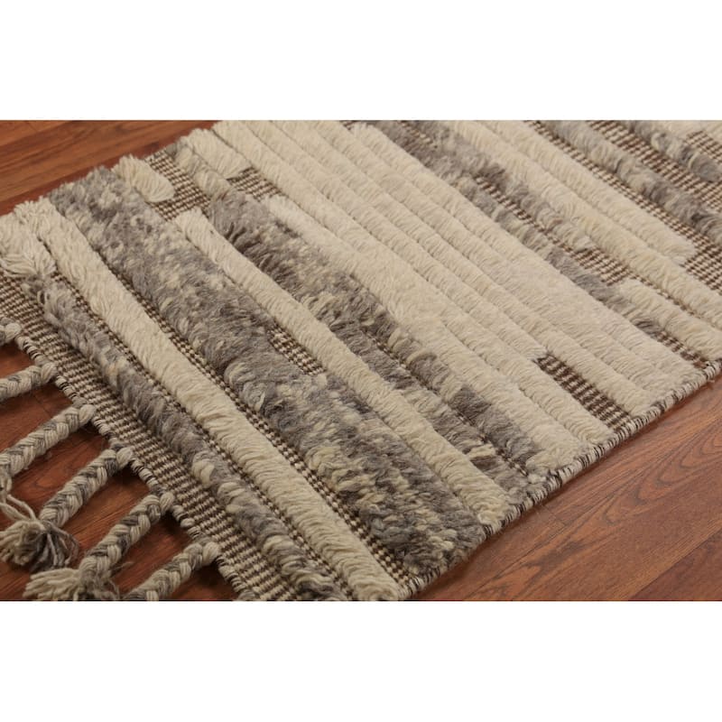 Modern Striped Moroccan Foyer Rug Handmade Wool Carpet - 2'0"x 3'0"