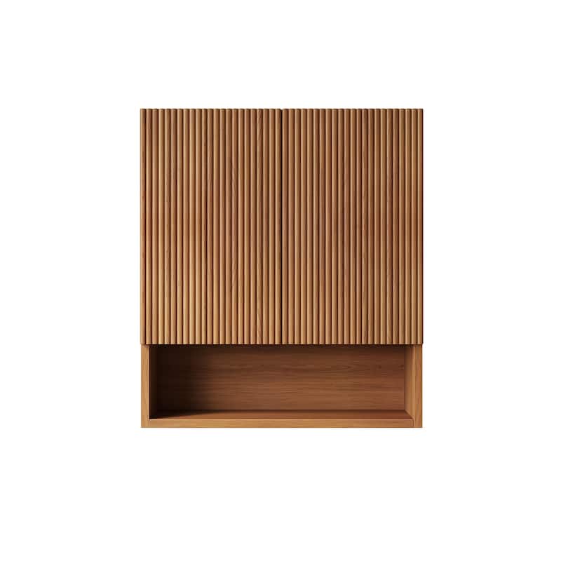 26" Wall-Mounted Striped Bathroom Cabinet, with Doors, Shelf and Open Storage