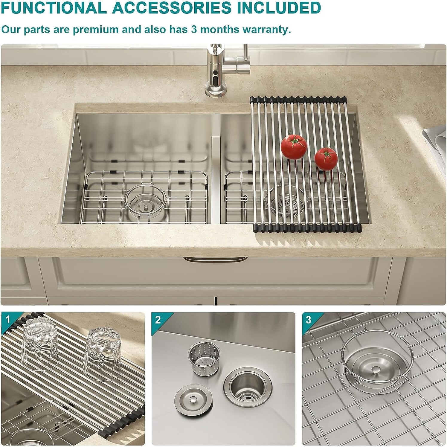 HOUZER Houzer Eston 31 In. Stainless Steel Undermount 50/50 Double Bowl Kitchen Sink With Strainer And Grid - STD-2100-C STD-2100-C - The Home Depot