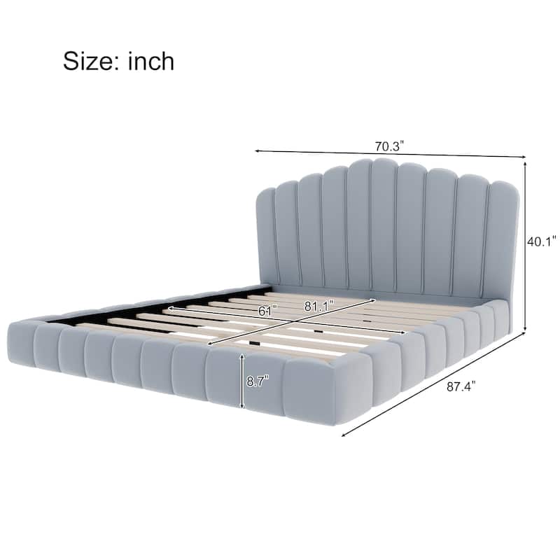 Queen Size Upholstered Bed Grounded Bed with Wingback Headboard, Comfort & Soft Velvet Bed Frame Collision Avoidance New Revised