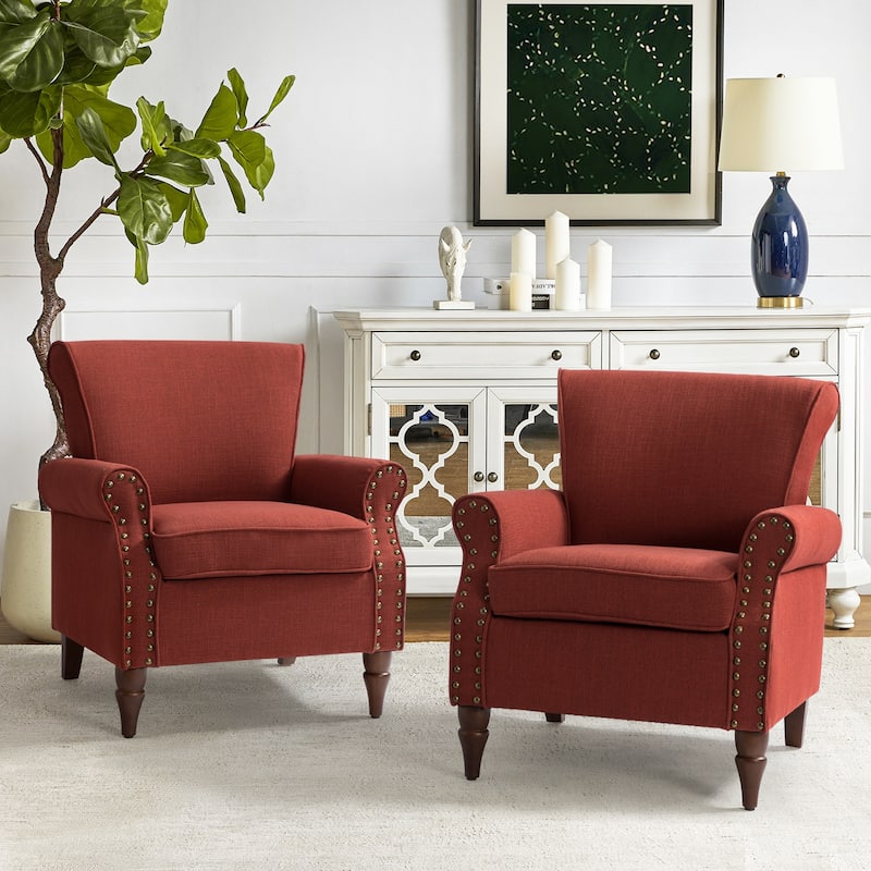 Nyctelius Upholstered Comfy Accent chair with Turned Wooden Legs and Nailhead Trim Set of 2 by HULALA HOME