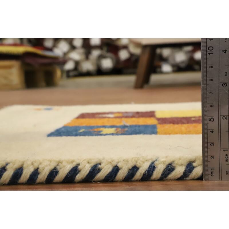 Hand Knotted Oriental 100% Wool Carpet Tribal Animal Pictorial Beige & Ivories Gabbeh Area Rug - 3' 1'' X 2' 0''