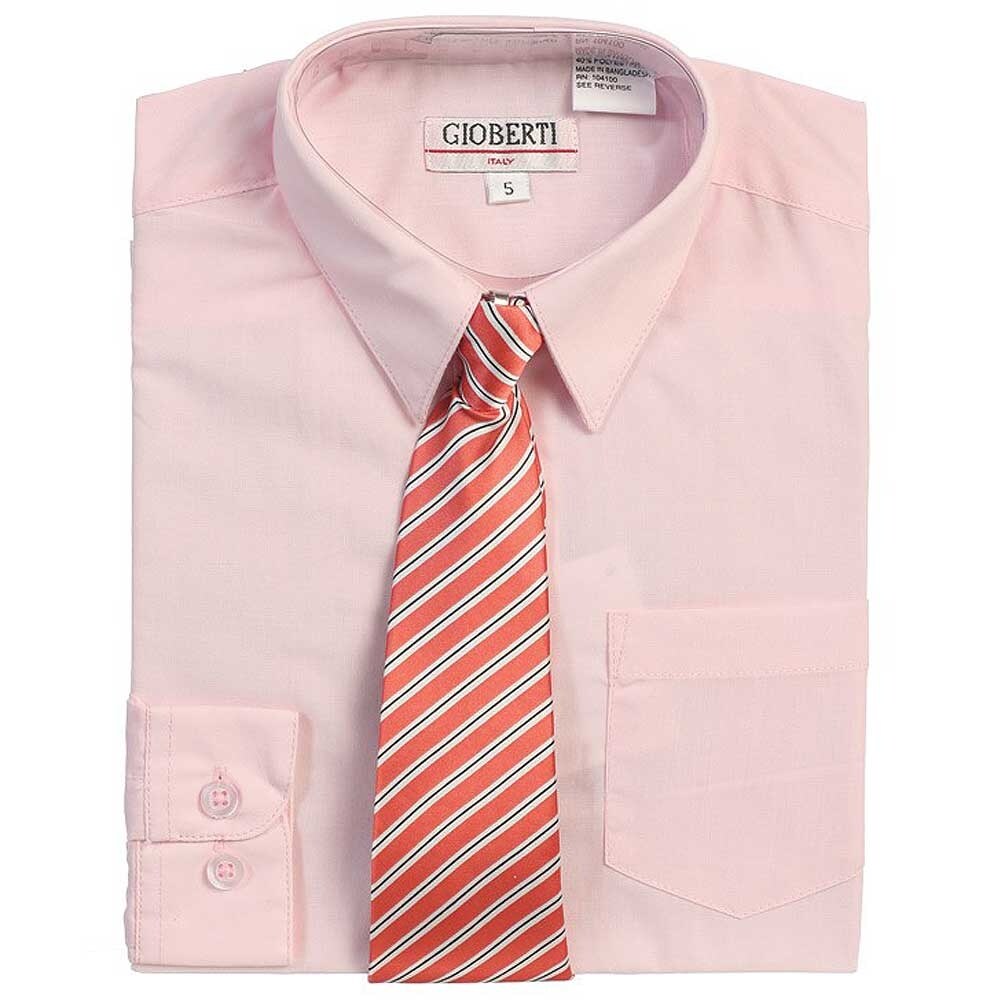 Shop Pink Button Up Dress Shirt Dark Pink Stripe Tie Set Toddler