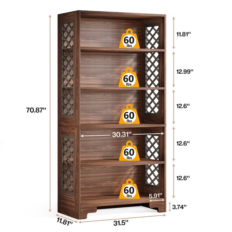 6-Tier Bookshelf Mid-Century Display Storage Shelf for Living Room