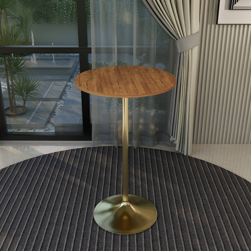 LeisureMod Verve 27" Round Dining Table with MDF Wood TableTop and Brushed Gold Base for Kitchen & Dining Room