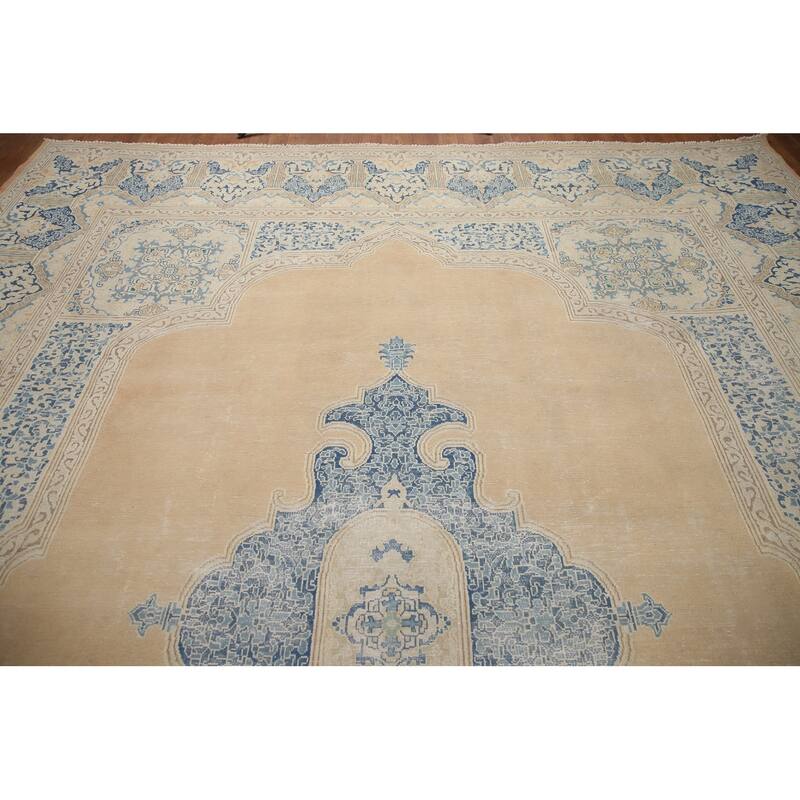Hand Knotted Oriental 100% Wool Carpet Traditional Medallion Peach Kerman Area Rug - 13' 7'' X 10' 5''
