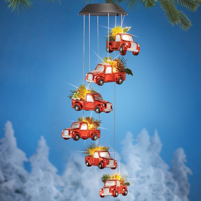 Solar Lighted Holiday Red Truck Outdoor Hanging Mobile 5.5 x 27.5 x 4
