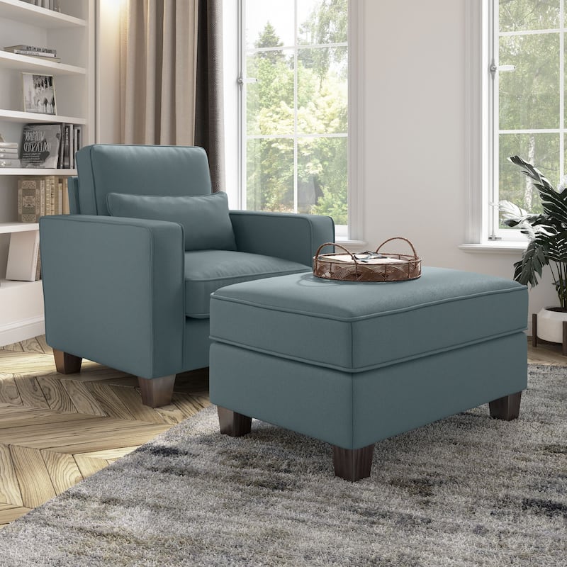 Bush Furniture Stockton Living Room Accent Chair with Ottoman Set