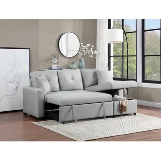 Linen Reversible Sleeper Sectional Sofa with Storage Chaise, Gray - Bed ...