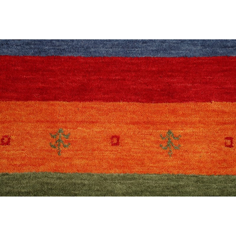 Striped Red Gabbeh Oriental Area Rug Handmade Wool Carpet - 5'8"x 7'11"