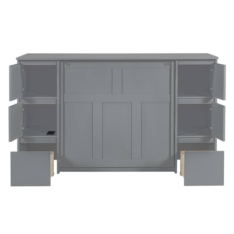 Modern Murphy Bed with Drawers, Cabinets, and USB Ports