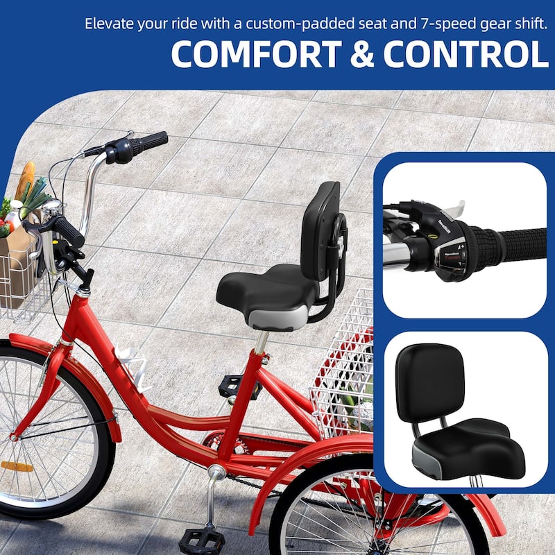 Adult Tricycle 3 Wheel Bikes 7 Speed Trike Bike