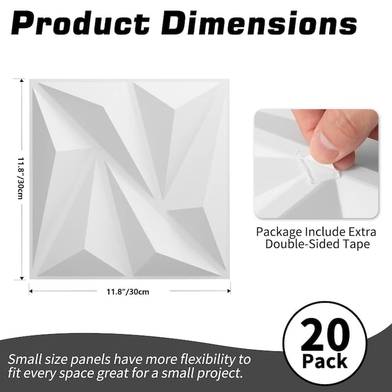 Art3d 20pcs 11.8"x11.8" PVC 3D Wall Panel Ceiling Tiles White or Black - White