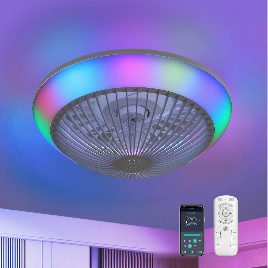 15'' Ceiling Fan With Lighting RGB LED Light Adjustable Wind Speed Remote Control - 15 inches