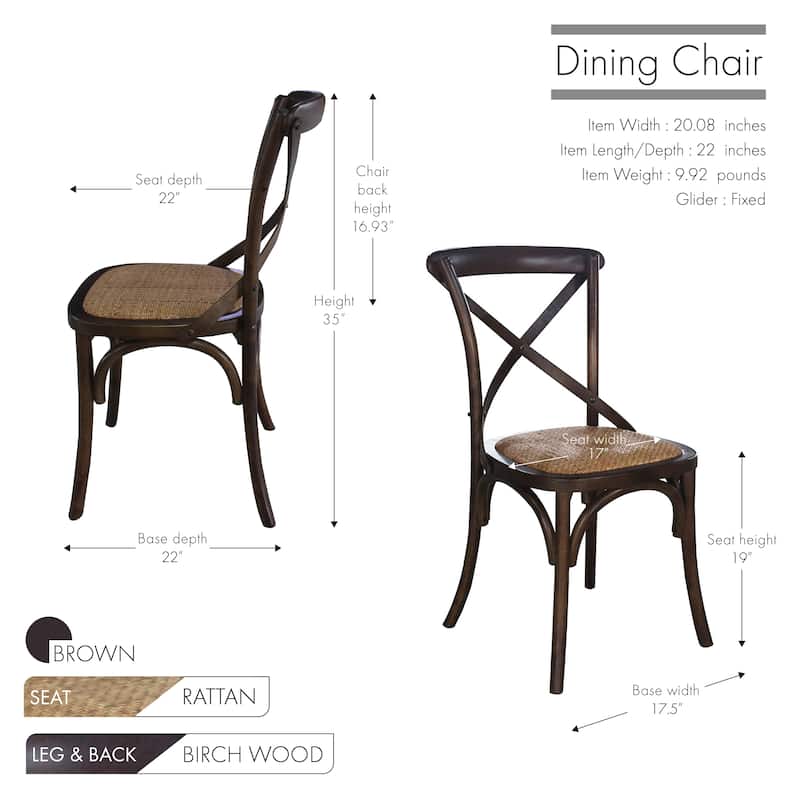 Porthos Home Remus Wood Dining Chair, Rattan And Birch Wood