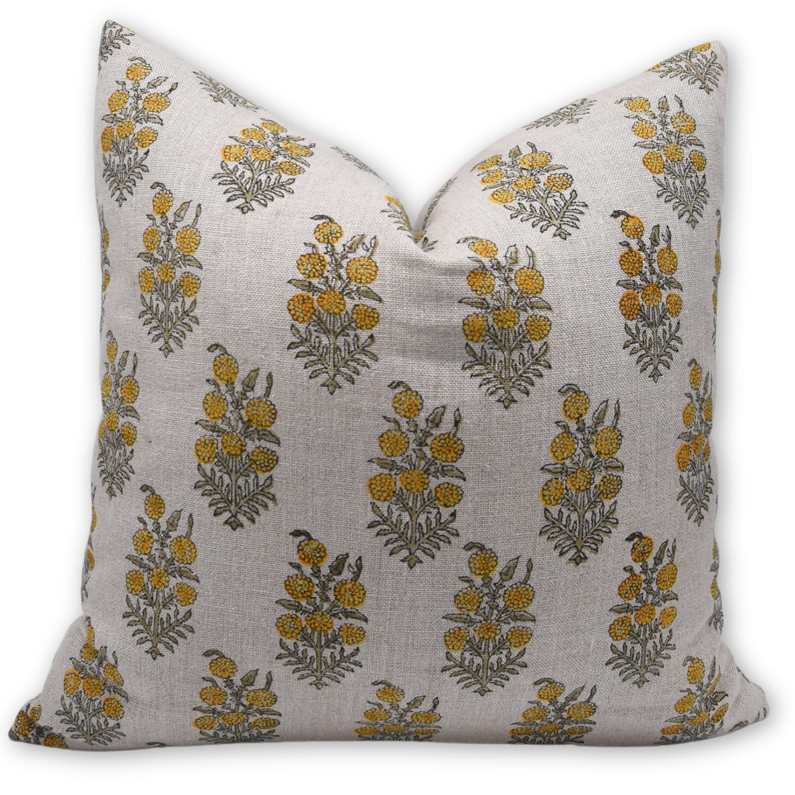 Fabdivine Linen Décor Hand Block Print Mustard Throw Accent Cushion Cover, Hajara
