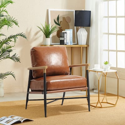 Anis 27'' W Vegan Leather/ Chenille X Base Metal Frame Accent Chair