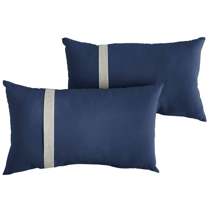 Sorra Home Sunbrella Outdoor Single Large Flange Pillow Set of 2 - Sunbrella - Canvas Navy/Cast Silver - 14 in H x 24 in W x 6 in D