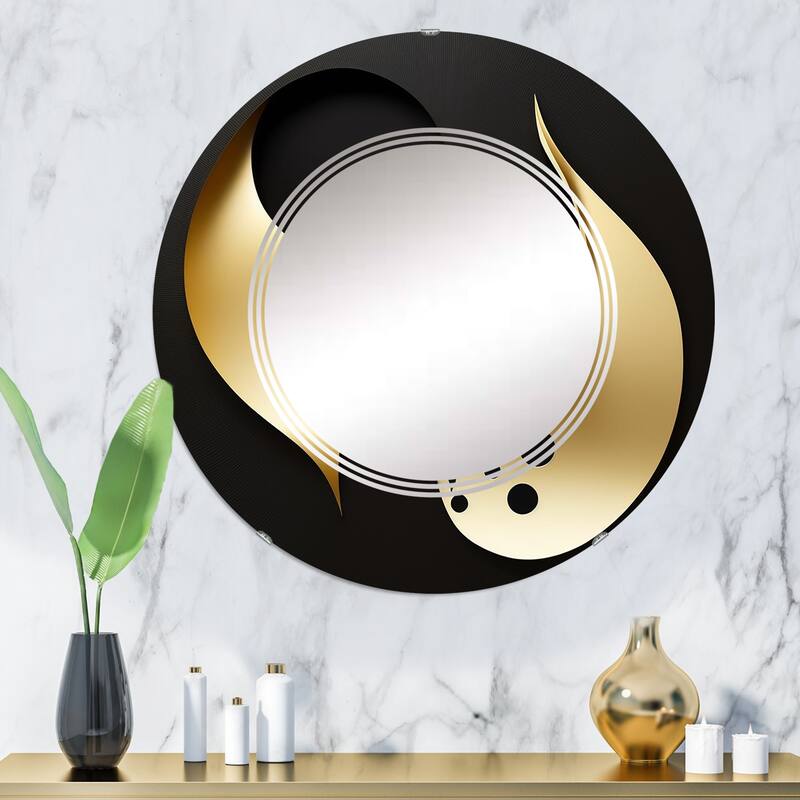 Designart 'Golden Droplets On Black' Printed Modern Geometric Wall Mirror - 32in.x32in.