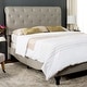 preview thumbnail 2 of 6, SAFAVIEH Hathaway Light Grey Linen Upholstered Tufted Rolled Back Bed (Full)