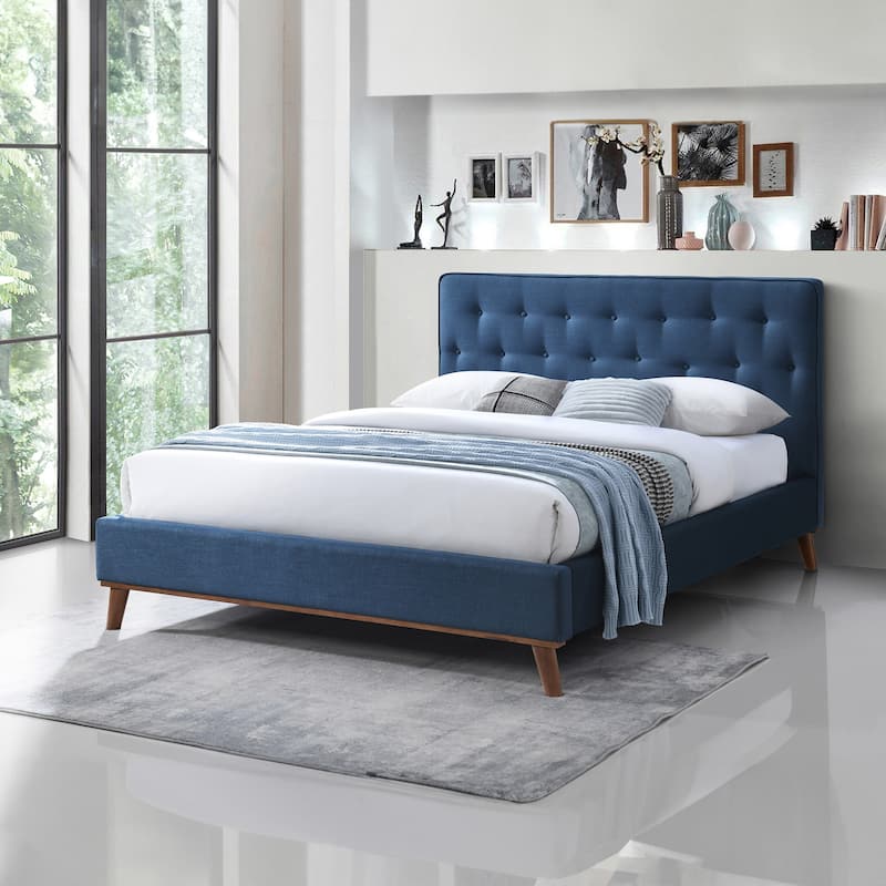 Alina Mid-Century Linen Upholstered Queen/King Platform Bed