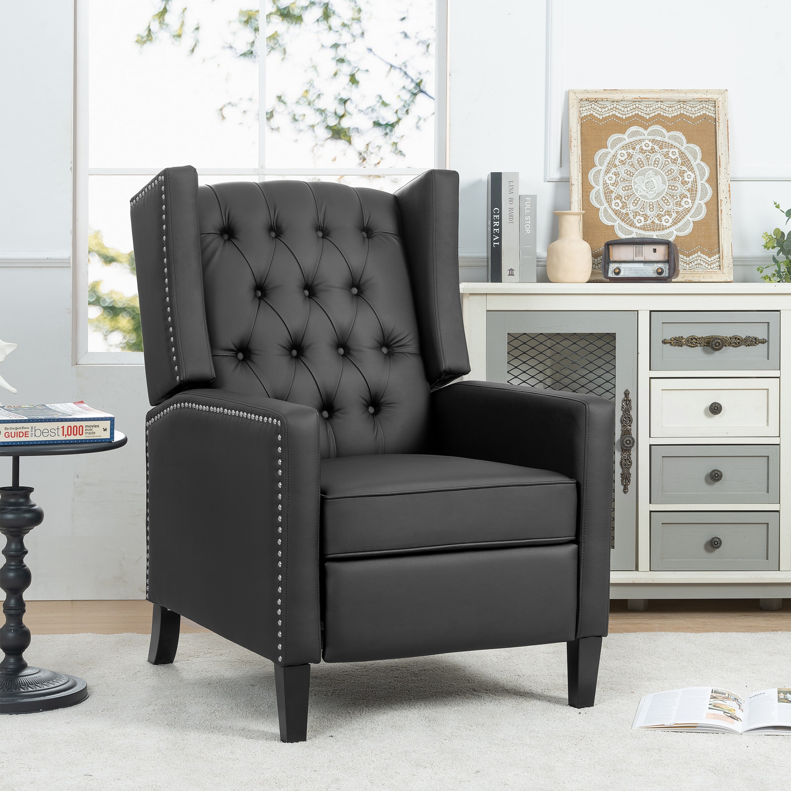 Black leather wingback online recliner