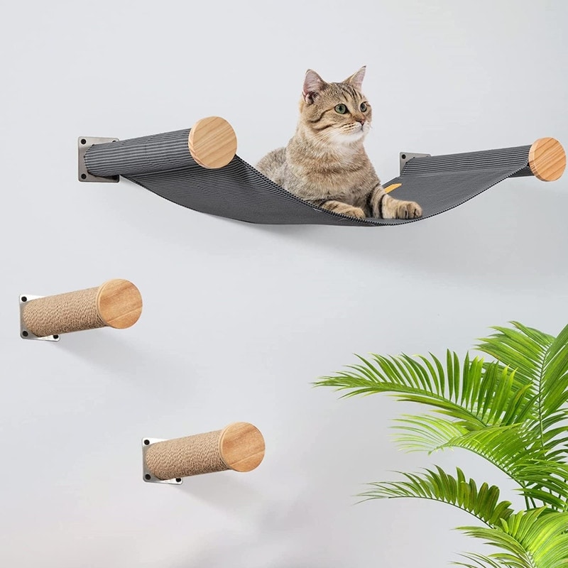 Cat Hammock Wall Mounted Large Cat Perch with 2 Cat Wall Steps Grey