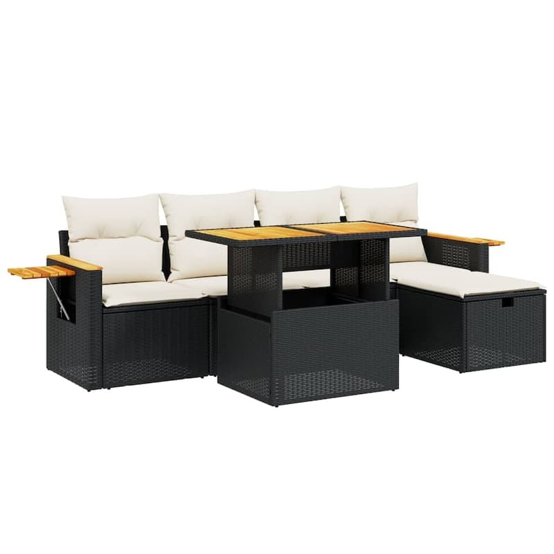 vidaXL Patio Sofa Set with Cushions Outdoor Furniture 6 Piece Poly Rattan