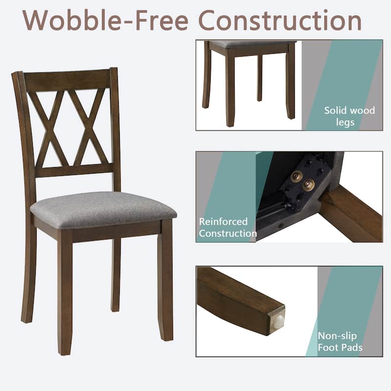 GDFStudio - Savoy Farmhouse Linen Upholstered Ergonomical Wooden Dining Chairs Set, Padded Seat & Non-slip Feet Pads, Set of 4